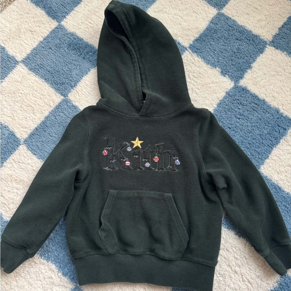 Kith Dark Green Kids Hoodie with Embroidered Logo